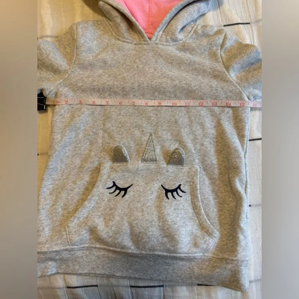 OshKosh B'gosh Girls Unicorn Hoodie Sweatshirt Gray Pink Size 10 Sparkle Cute